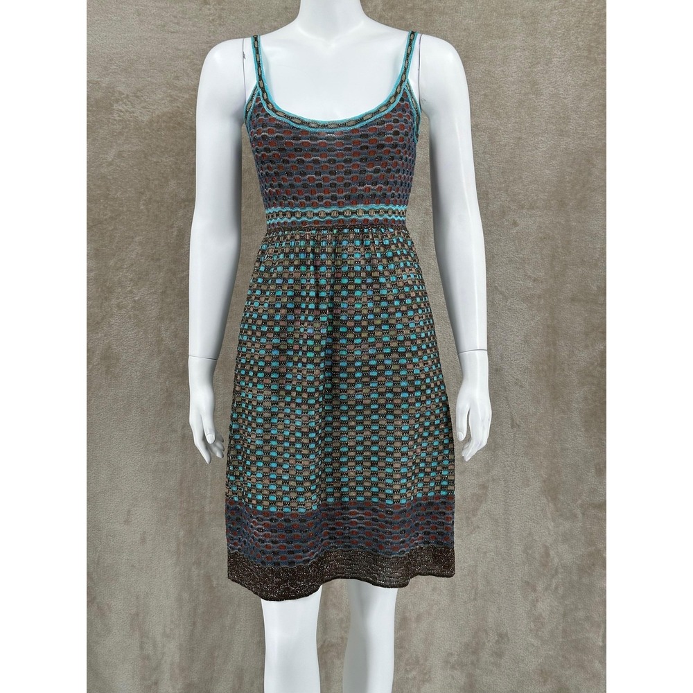 Missoni Dress Womens 40 US 4‎ Blue Geo Metallic Knit Sleeveless Italian Designer